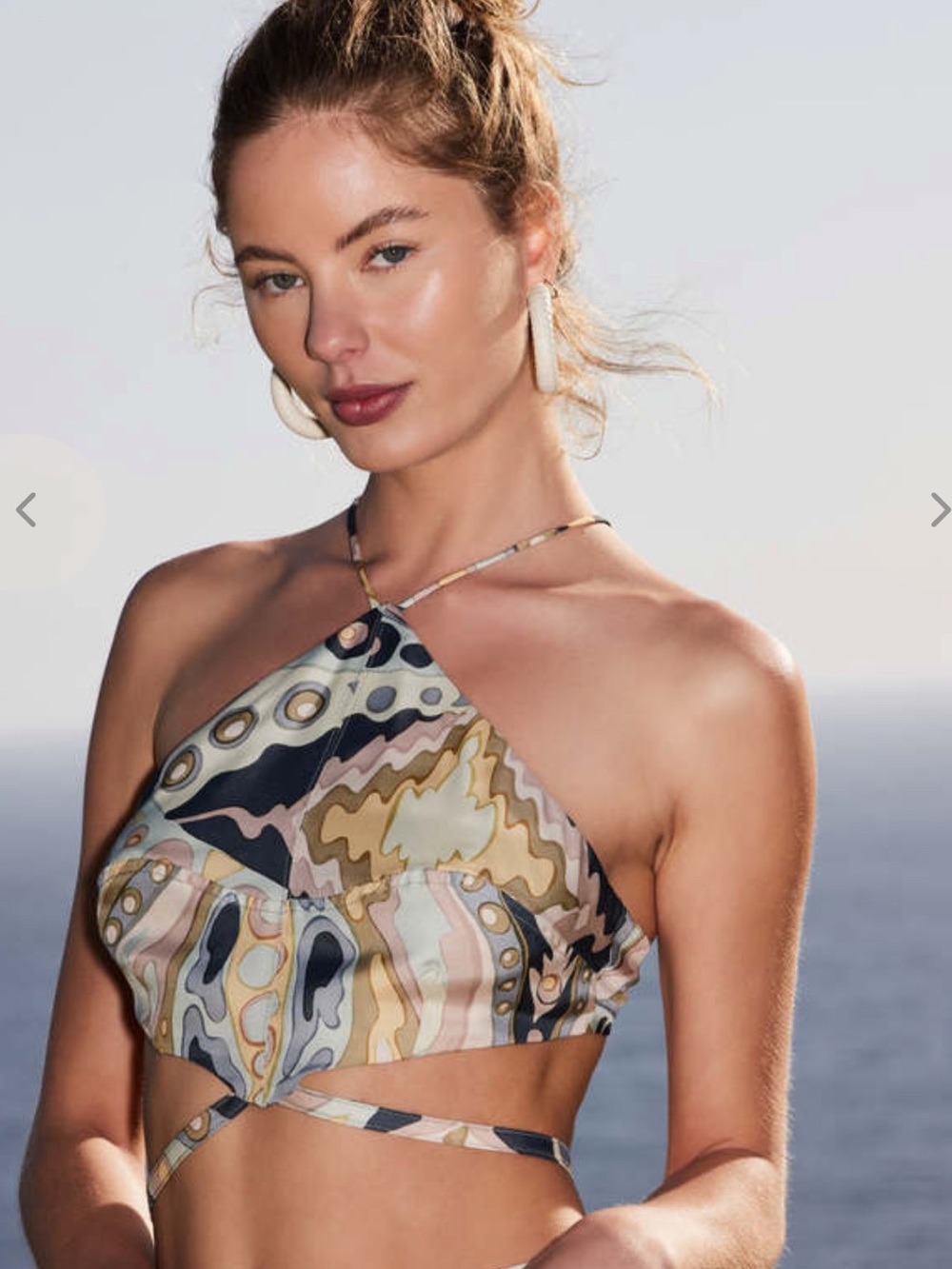 Cult Gaia Drew Halter Crop Top Aloe Multi Silk Blend Medium Resort Coastal Boho